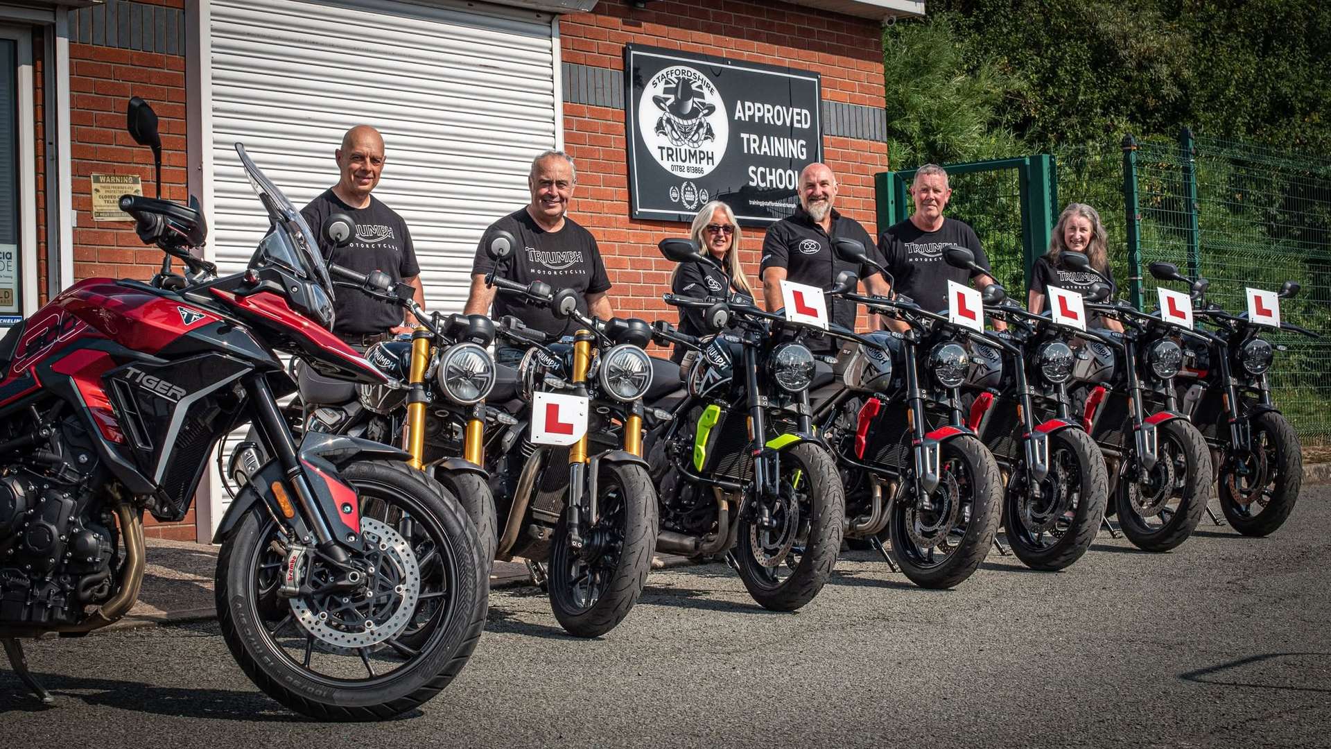 The full Bryans Motorcycle School team and fleet